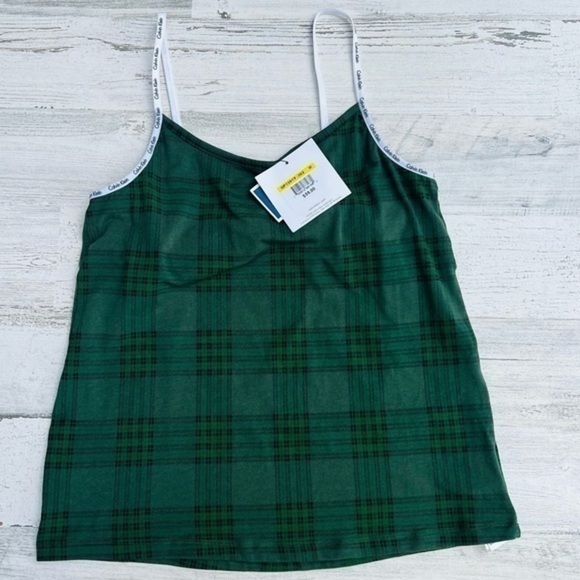 New! Calvin Klein CK Plaid Top Size Medium Green Plaid‎ - Picture 1 of 7
